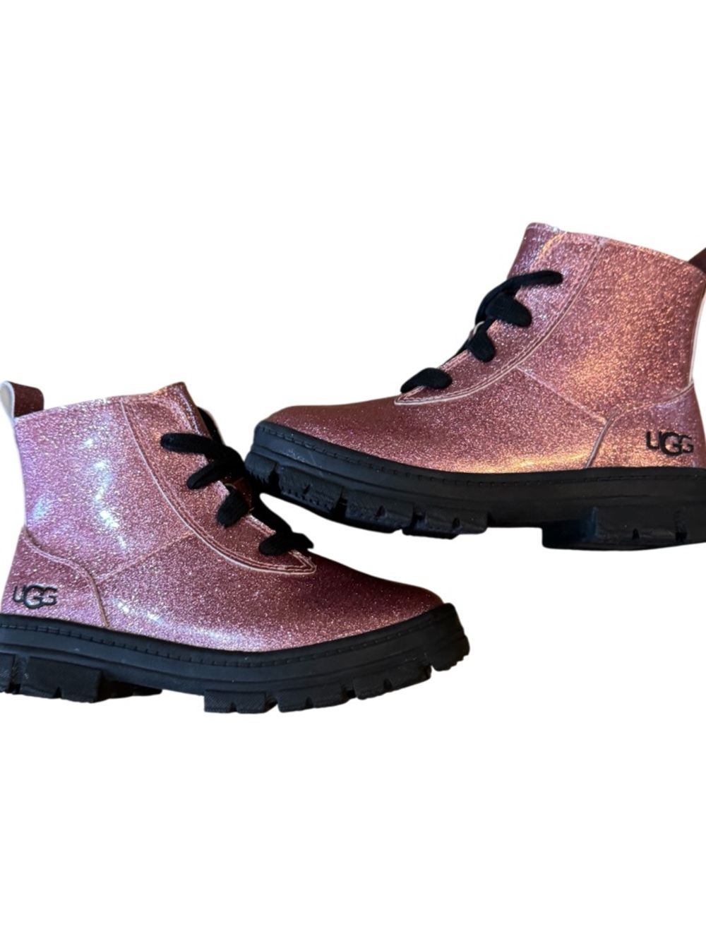 UGG Ashton Lace-Up Glitter Pink Combat Boots Kids' Size 12 - Picture 16 of 16